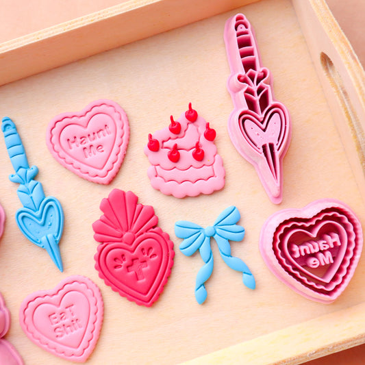 Valentine's polymer clay cutters in collaboration Eviltwin Clay Co