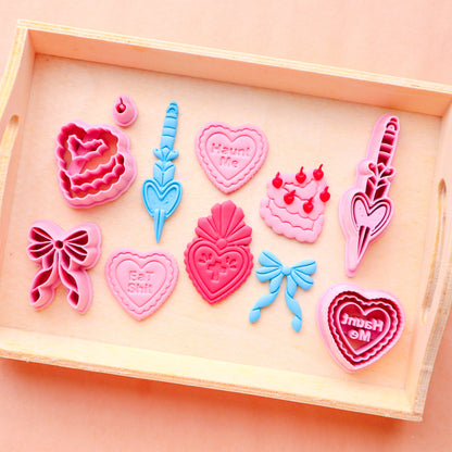 Valentine's polymer clay cutters in collaboration Eviltwin Clay Co